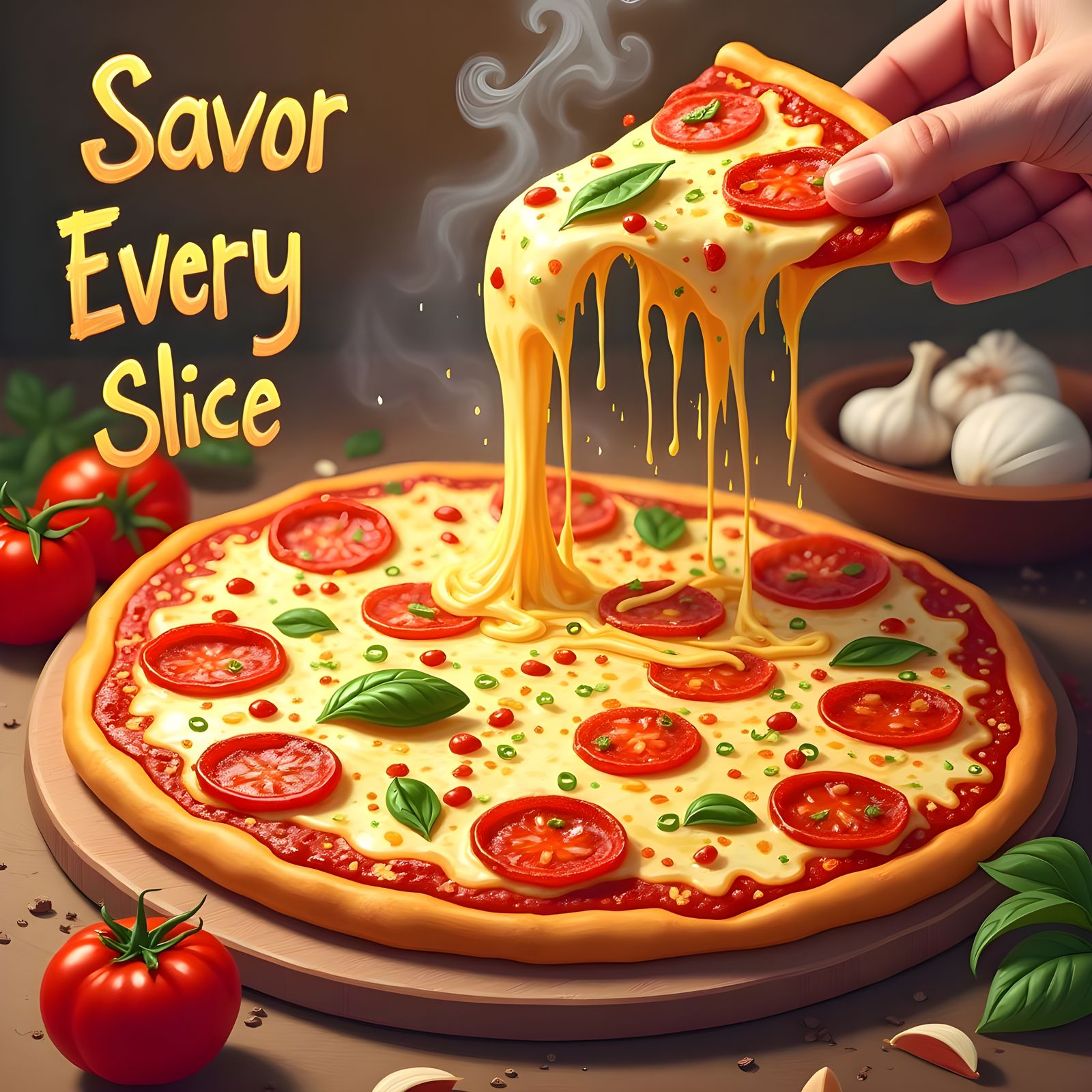 Appetizing Pizza with Pepperoni and Fresh Vegetables