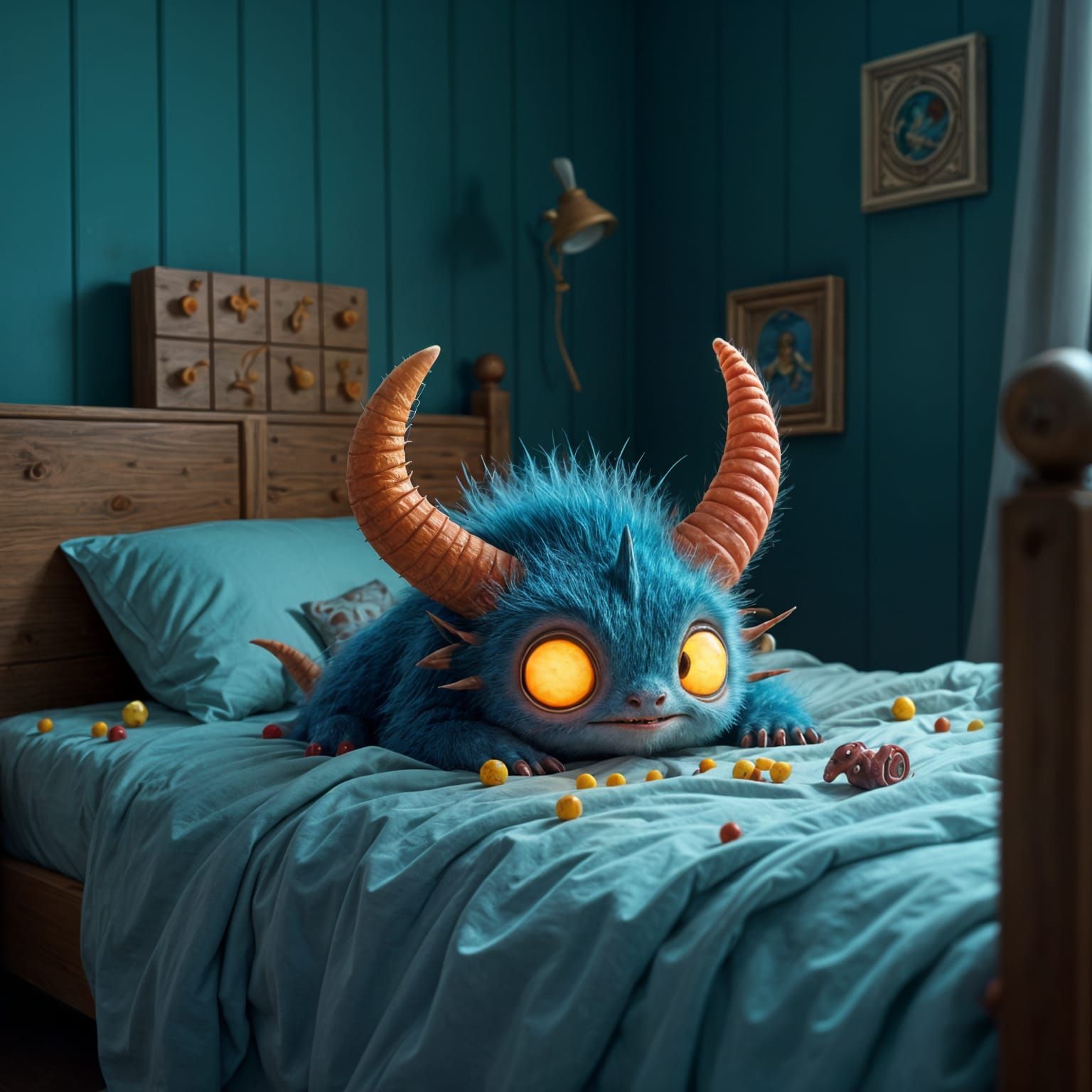 Cute Monster Guardian Under Boy's Bed