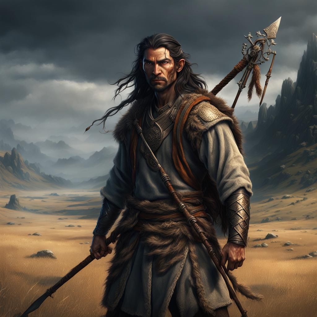 Hobbit Tribal Warrior Portrait in Dark Fantasy Style