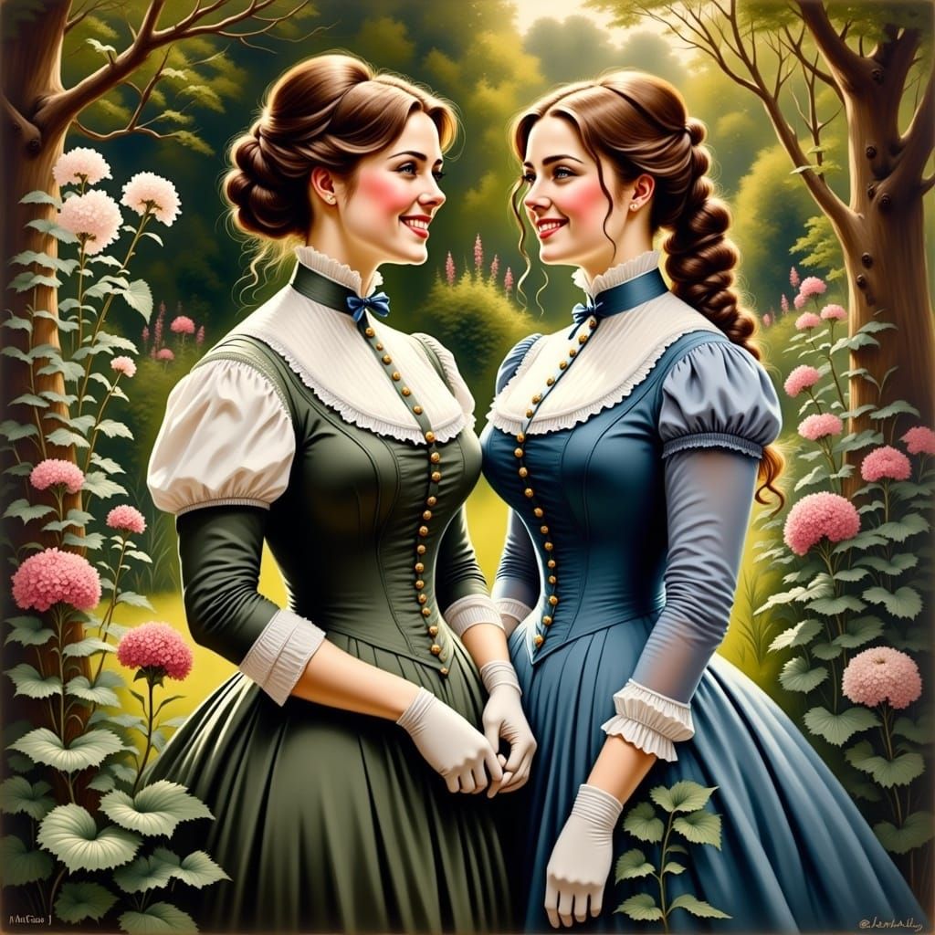 Victorian Ladies Explore a Mystic Botanical Garden