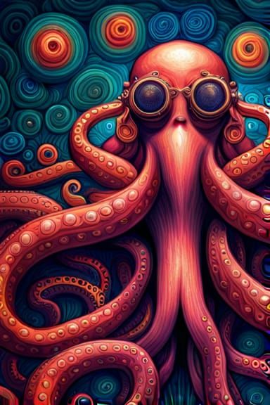 Steampunk Octopus in Bed of Industrial Machinery