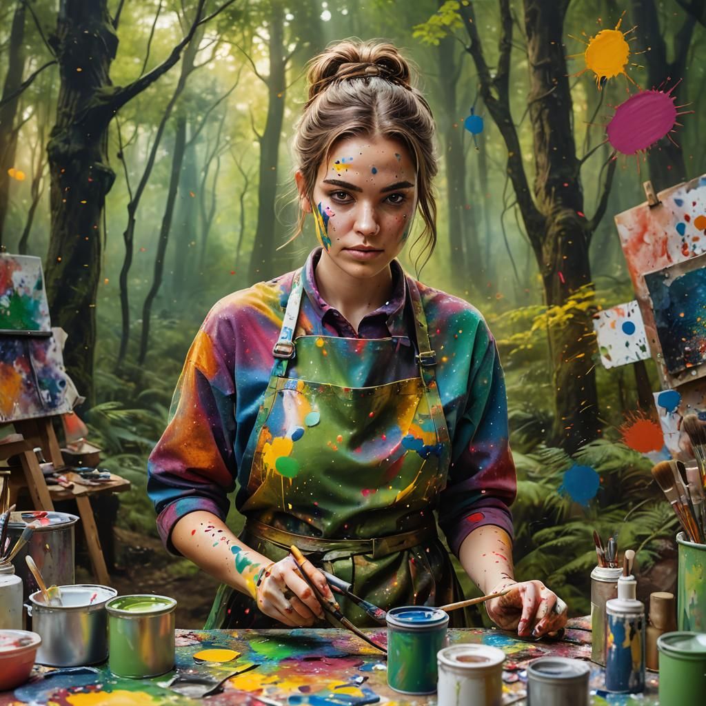 Girl with Airbrush in Atmospheric Studio