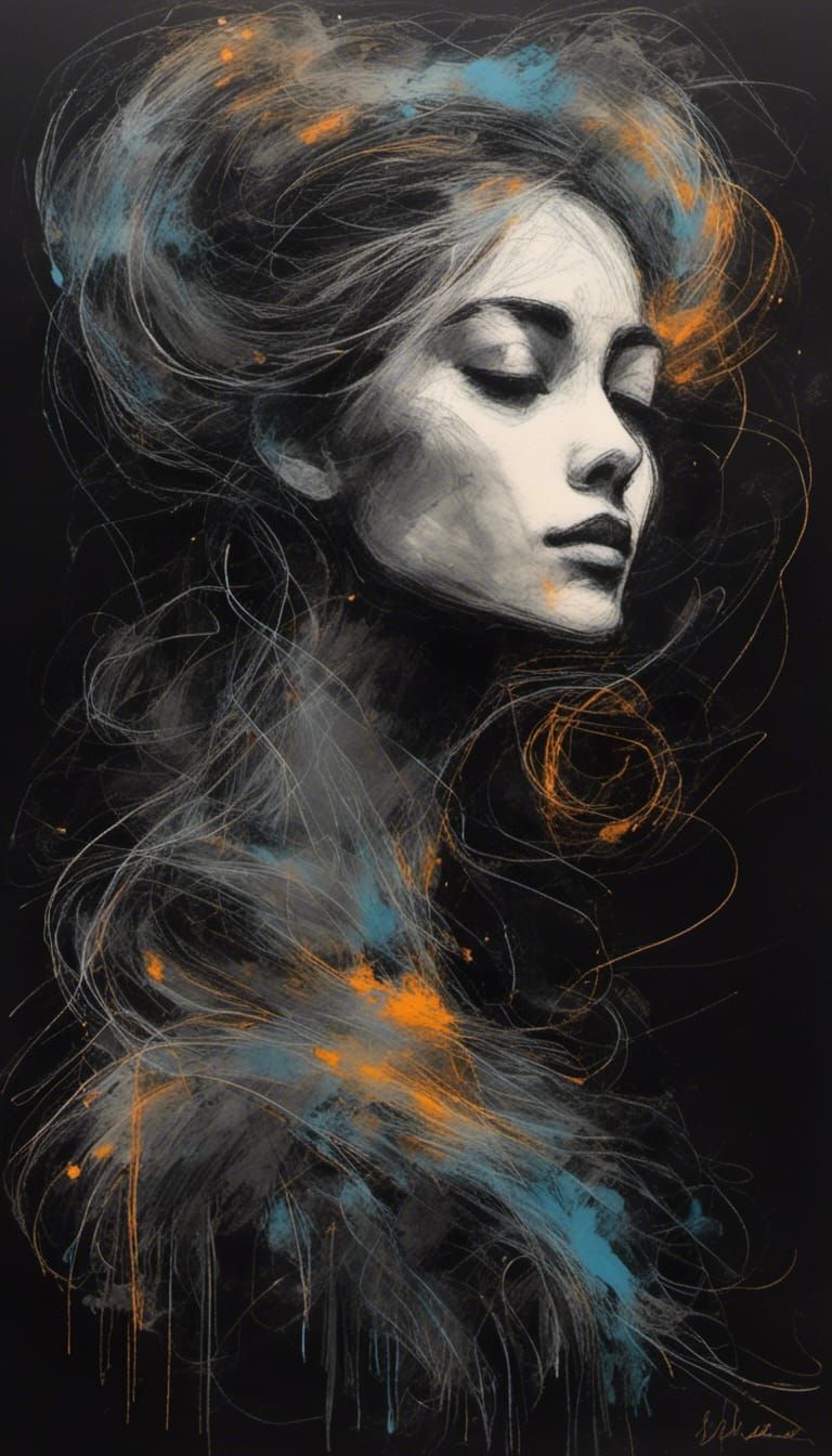 Moon Queen Portrait in Charcoal and Gouache