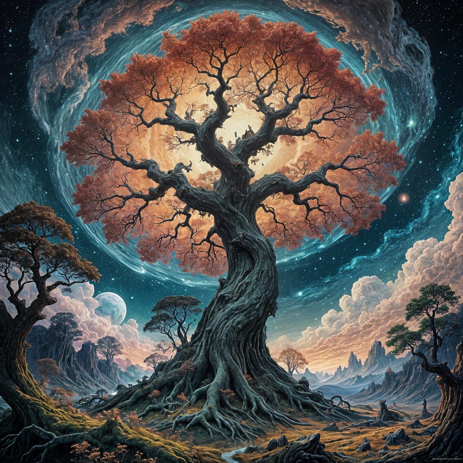 Cosmic Nebula Tree of Life in Vibrant Deep Space