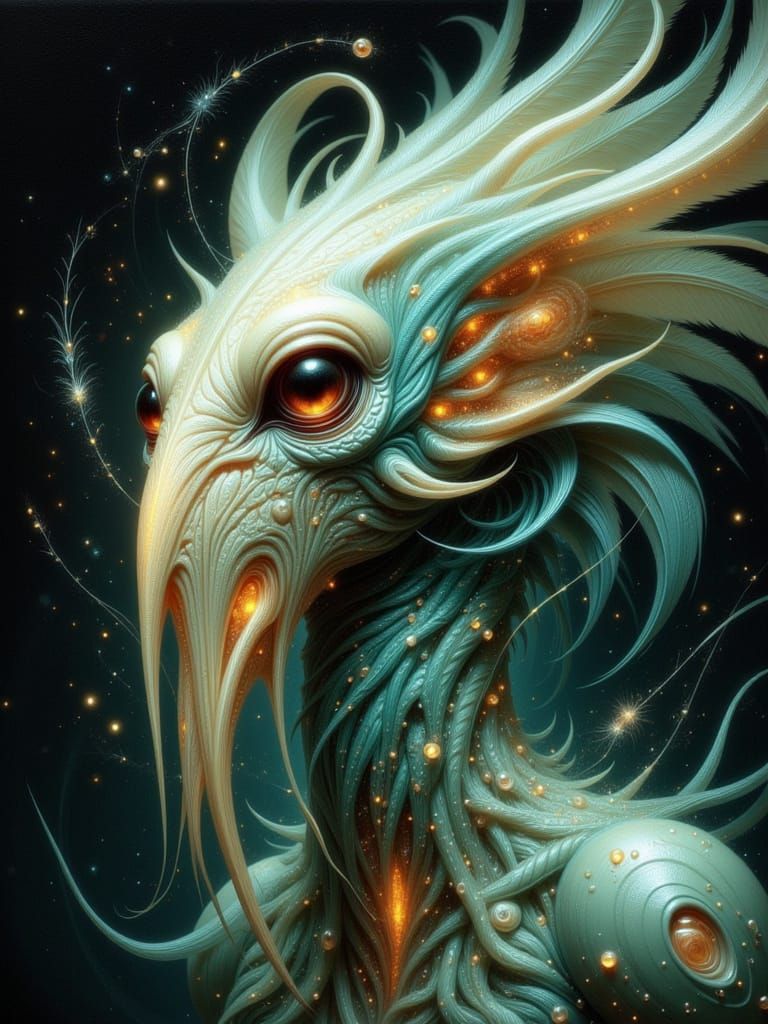 Ethereal Alien Owl Squid Hybrid in Caravaggio Style