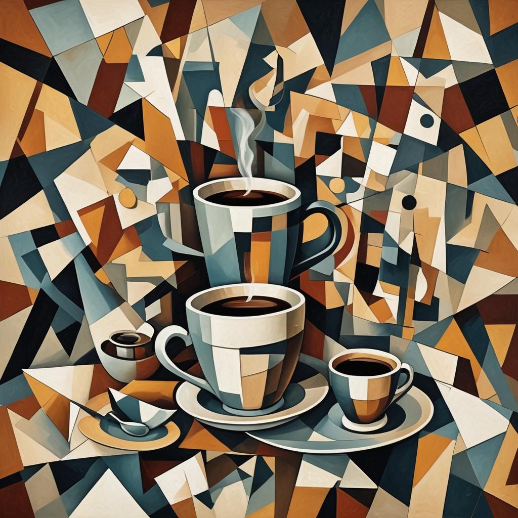 Cubist Coffee: Geometric Art Deco Morning Scene