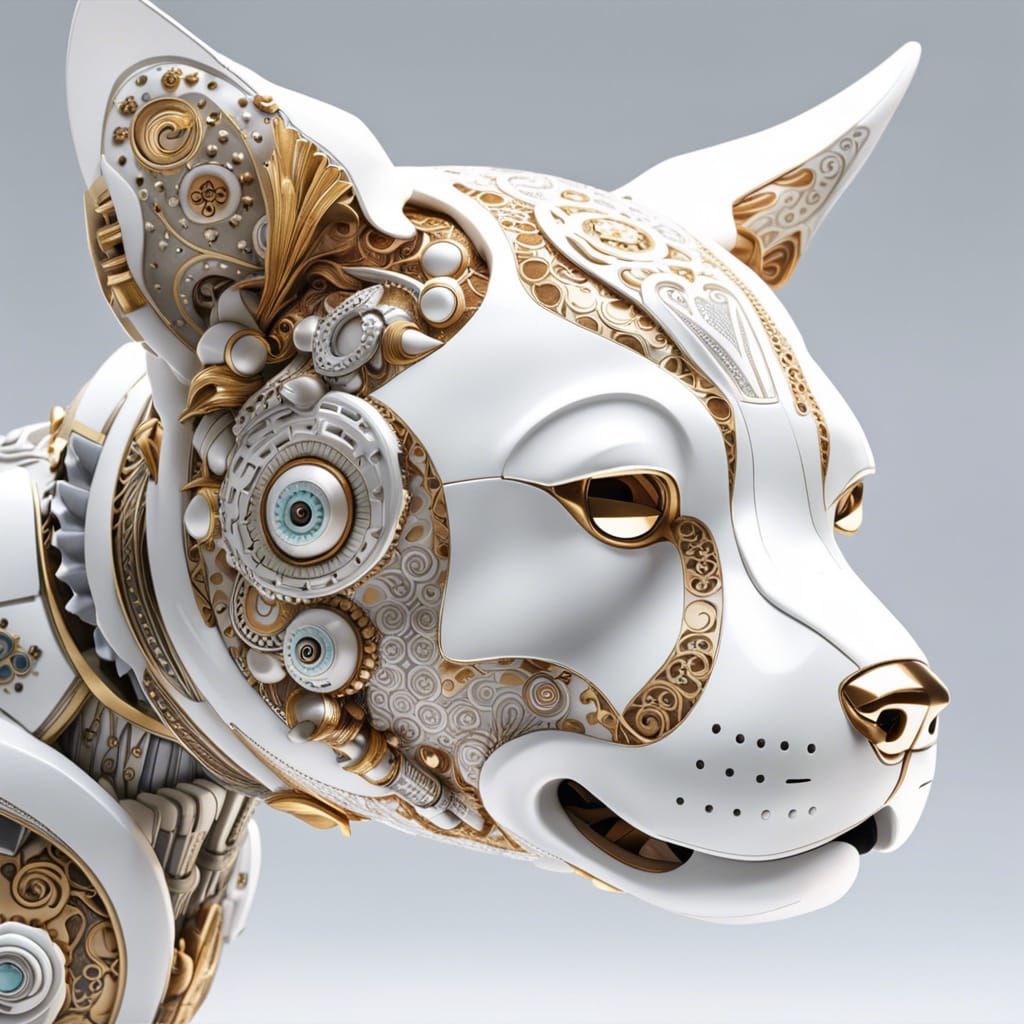 Robotic Puppy's Affection: A Cybernetic Filigree Portrait