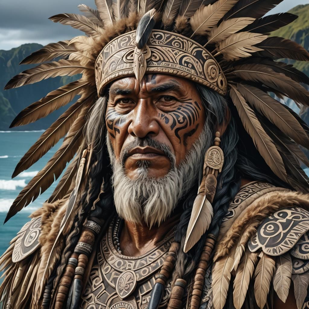 Maori Chieftain Portrait in Hyperrealistic Style