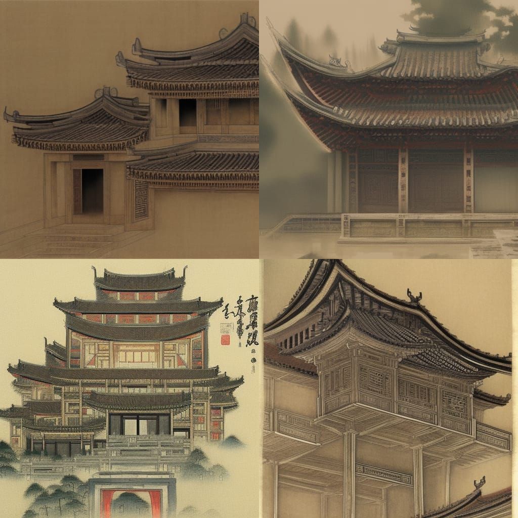 Detailed Ancient Chinese Architecture in Dark Fantasy Style