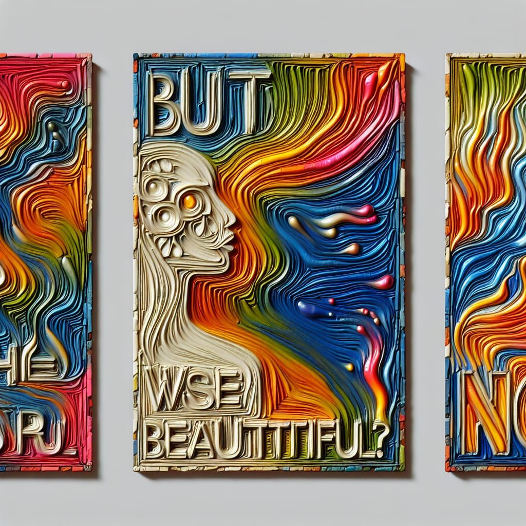 Abstract Words in Embossed Melted Glassprint Style