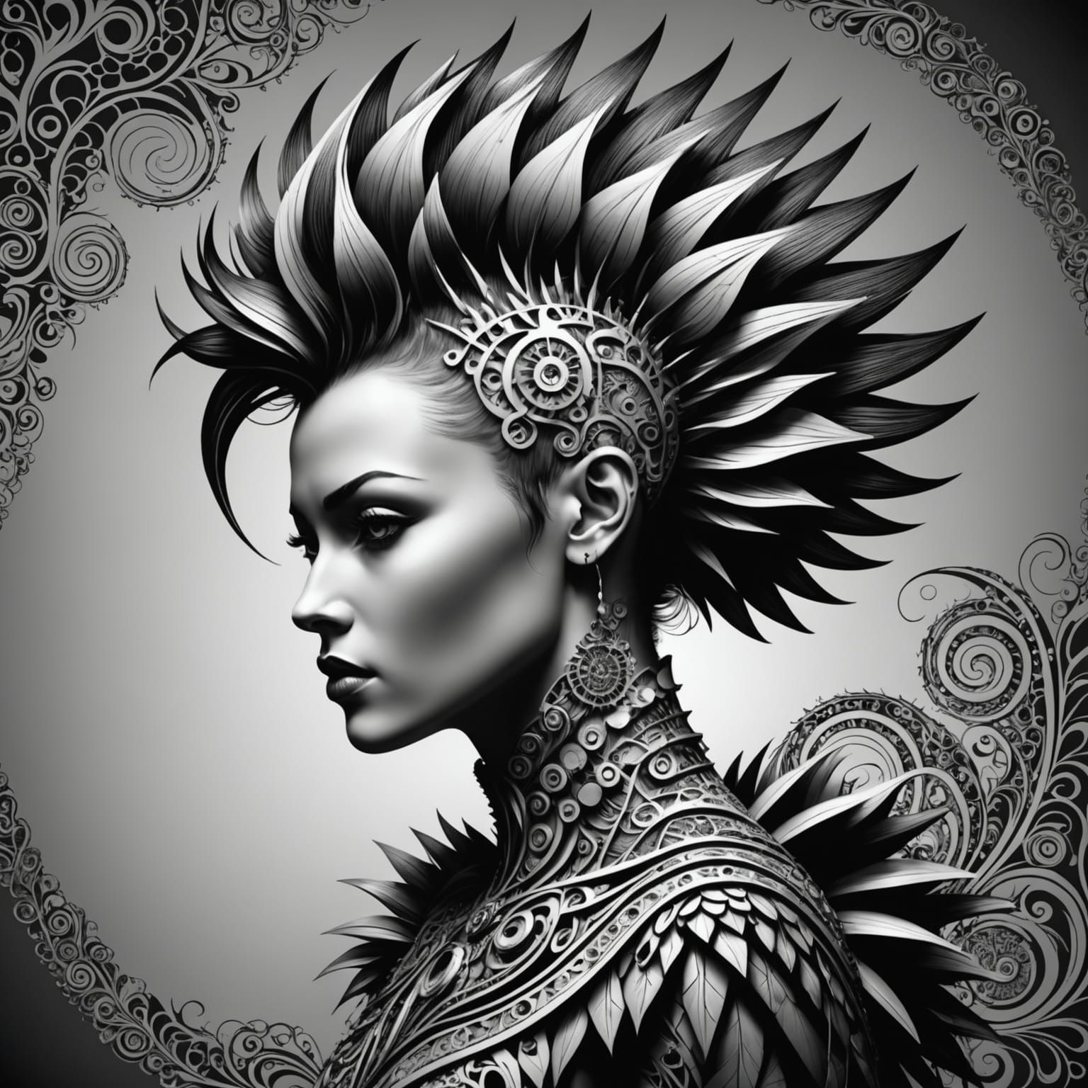 Geometric Vortex in the Hair of a Cyberpunk Warrior