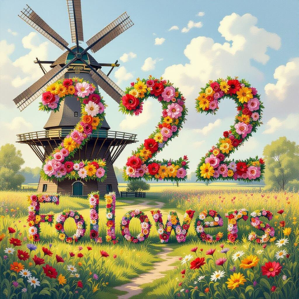 Floral "222 Followers" Text by Dutch Windmill