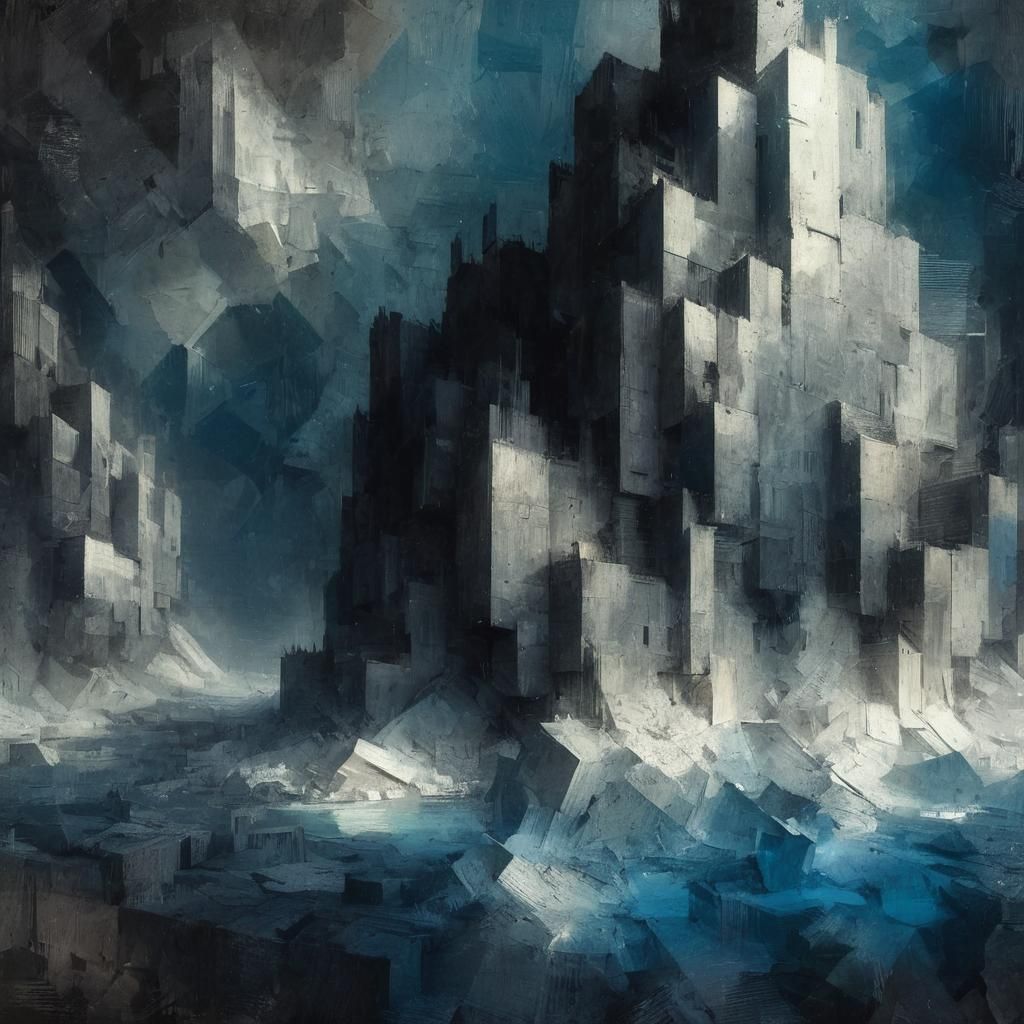 Abstract Brutalist Iceberg in Dark Blue and Black