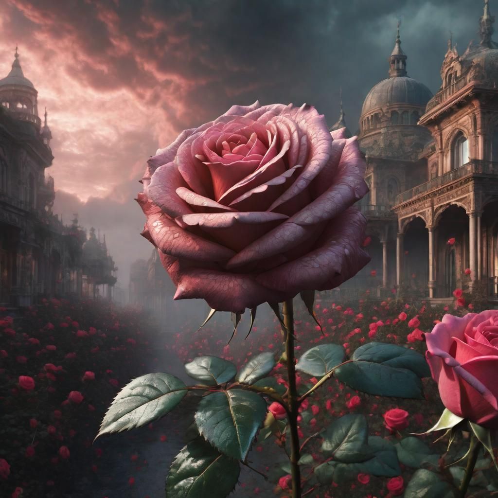 Dramatic Rose Flower Digital Matte Painting