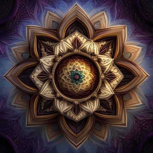 Plum and Brown Star Mandala: Detailed Matte Painting
