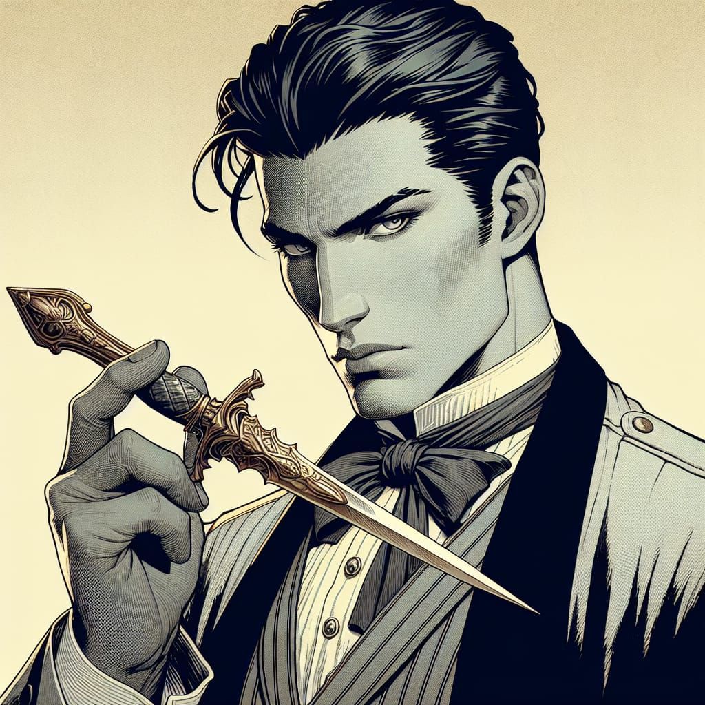Rogue Mastermind with Dagger in Vintage Comic Style