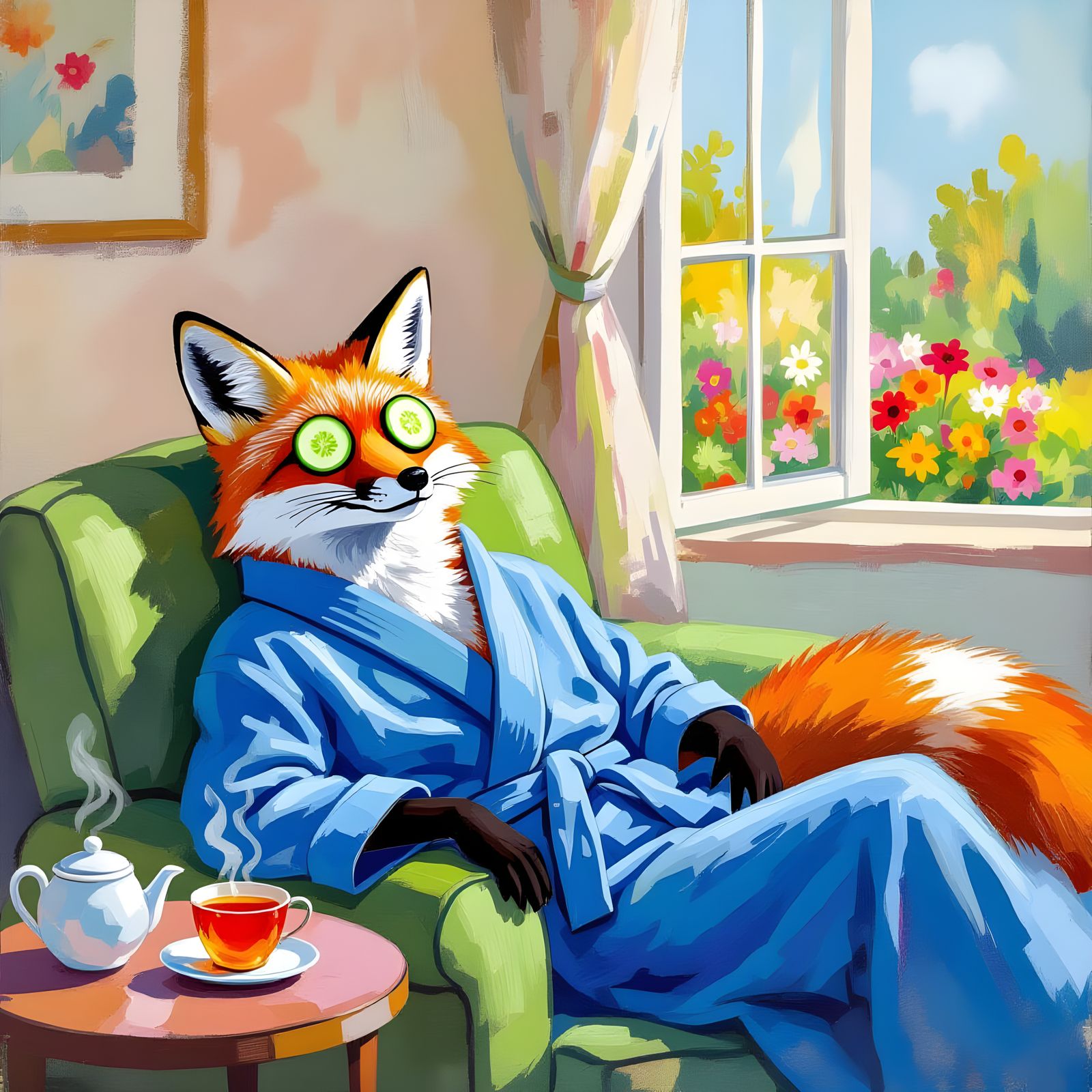 Fox Relaxation Day in Gouache and Watercolor Style