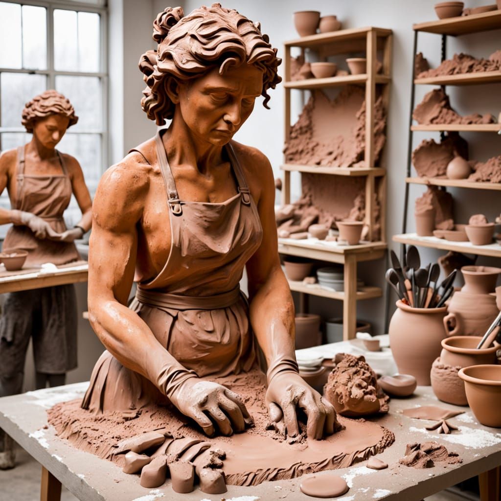 Clay Artist Sculpting David in Earthy Organic Style