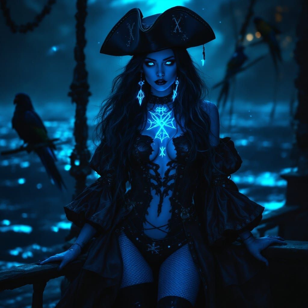 Goth Pirate Captain Bluebush in Intricate Leather and Spider...