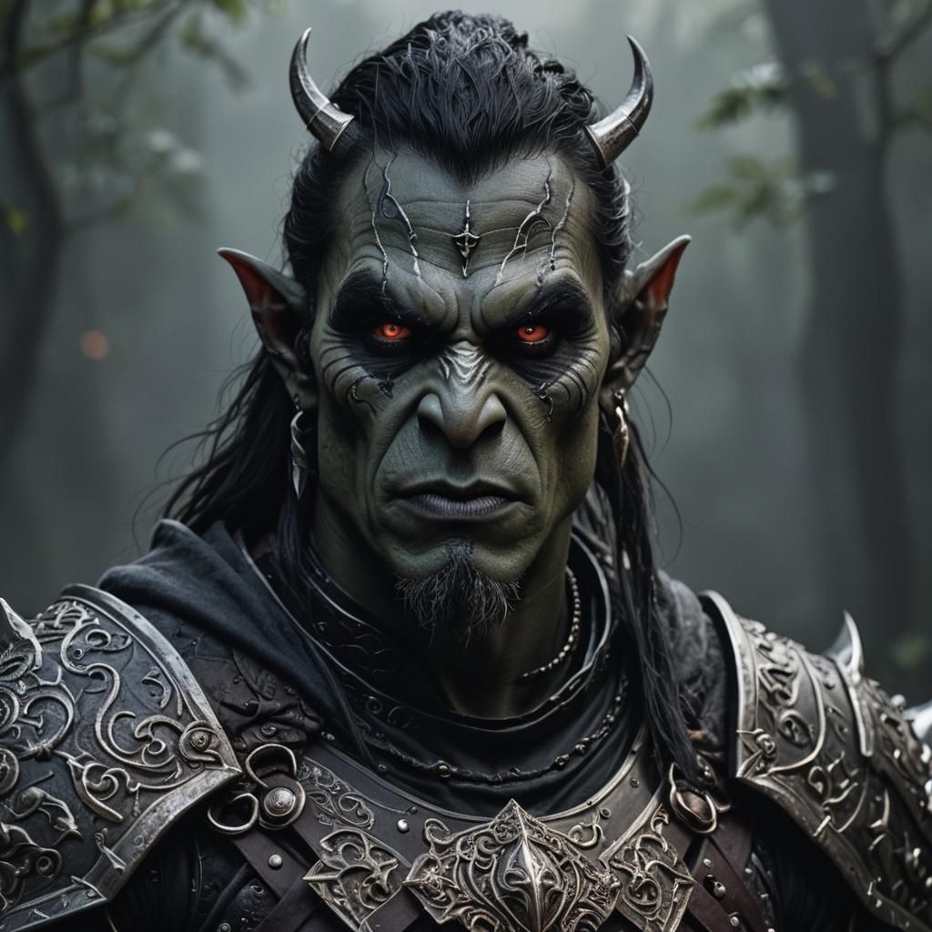 Orc-Drow Hybrid Male Portrait in Hyperrealistic Style