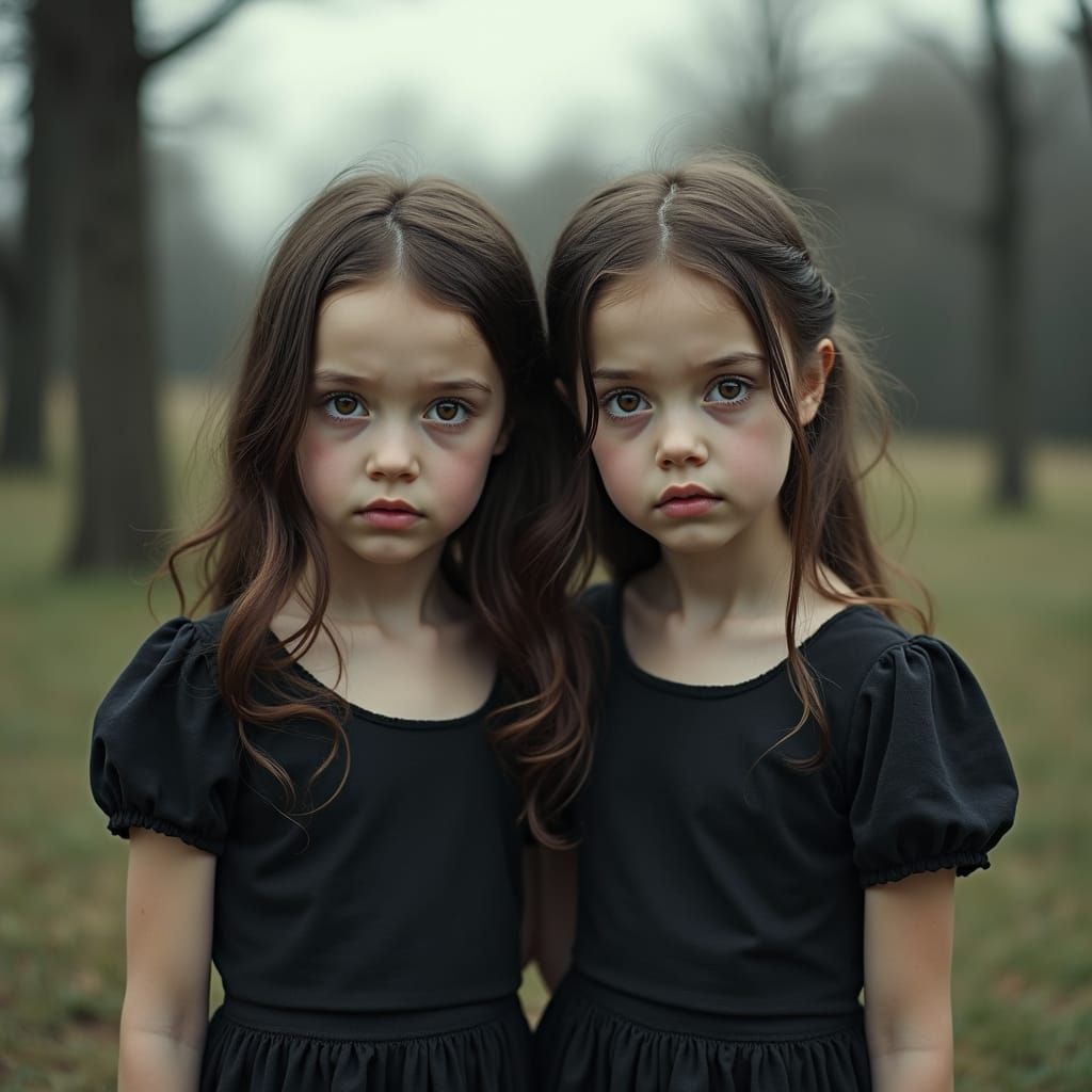 Intense Twin Girls with Mirrored Eyes