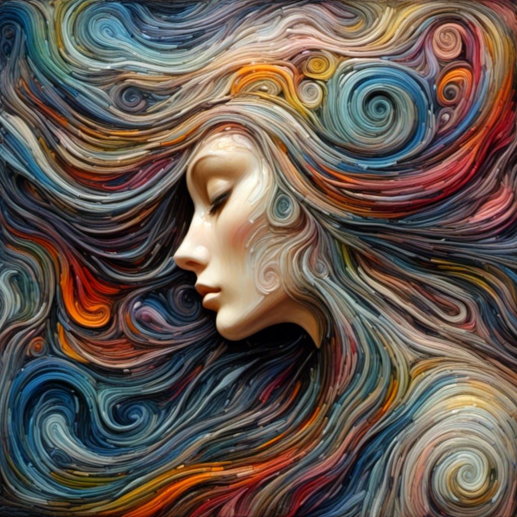 Goddess with Zentangle Hair in Surreal 3D