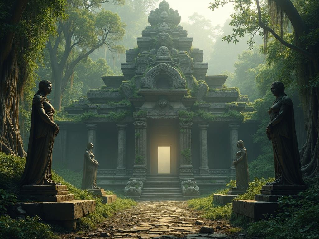 Ancient, Shrouded Temple Complex in a Dense Jungle