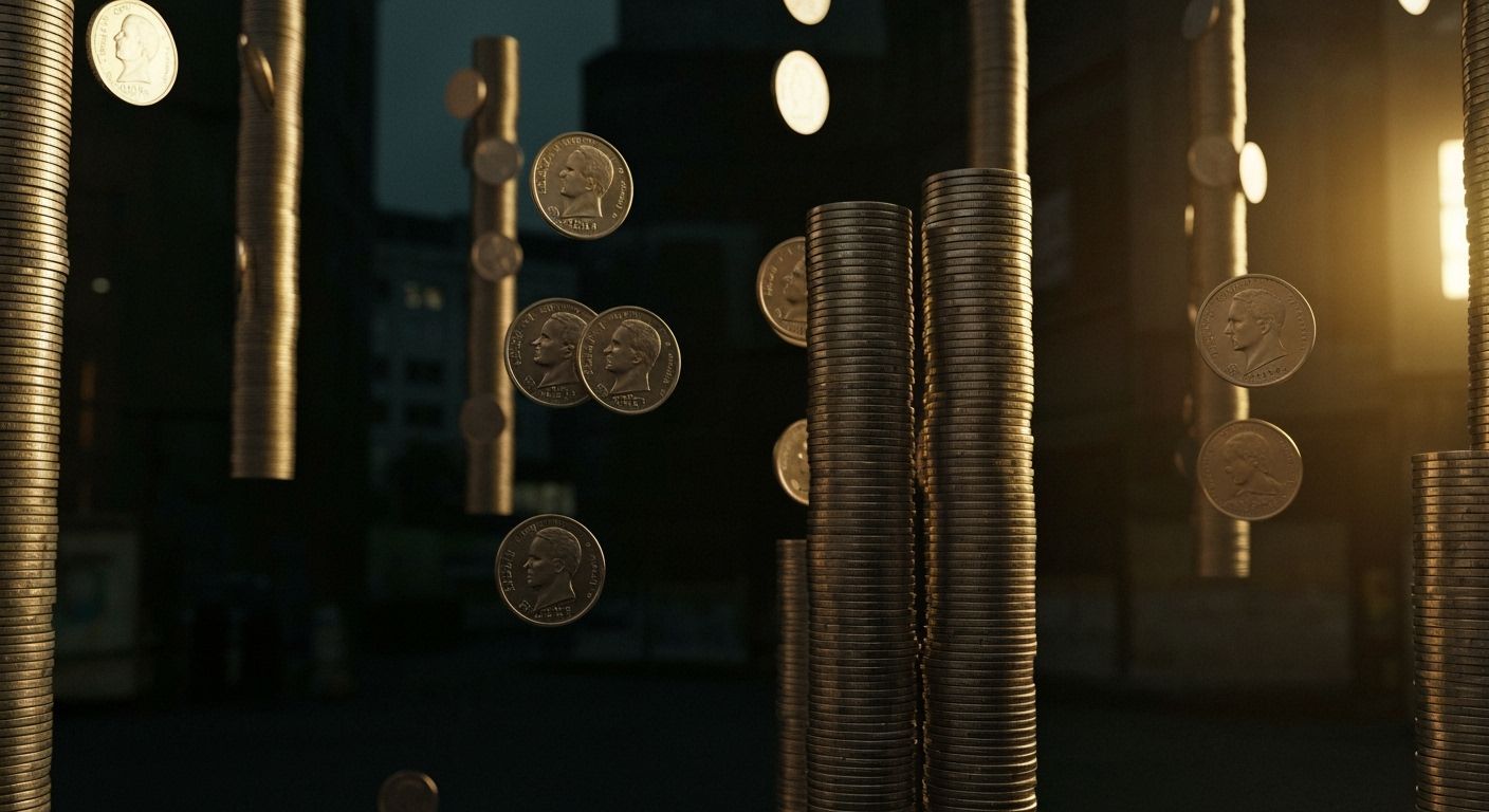 Silver Coin Towers in Dark Urban Setting