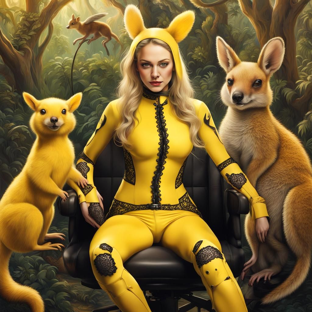 Robotic Woman Rides Spider in Goth Cartoon Style