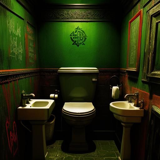 stunning Celtic dirty lavatory with Celtic Graffiti. Chiaroscuro. Red mood, green mist