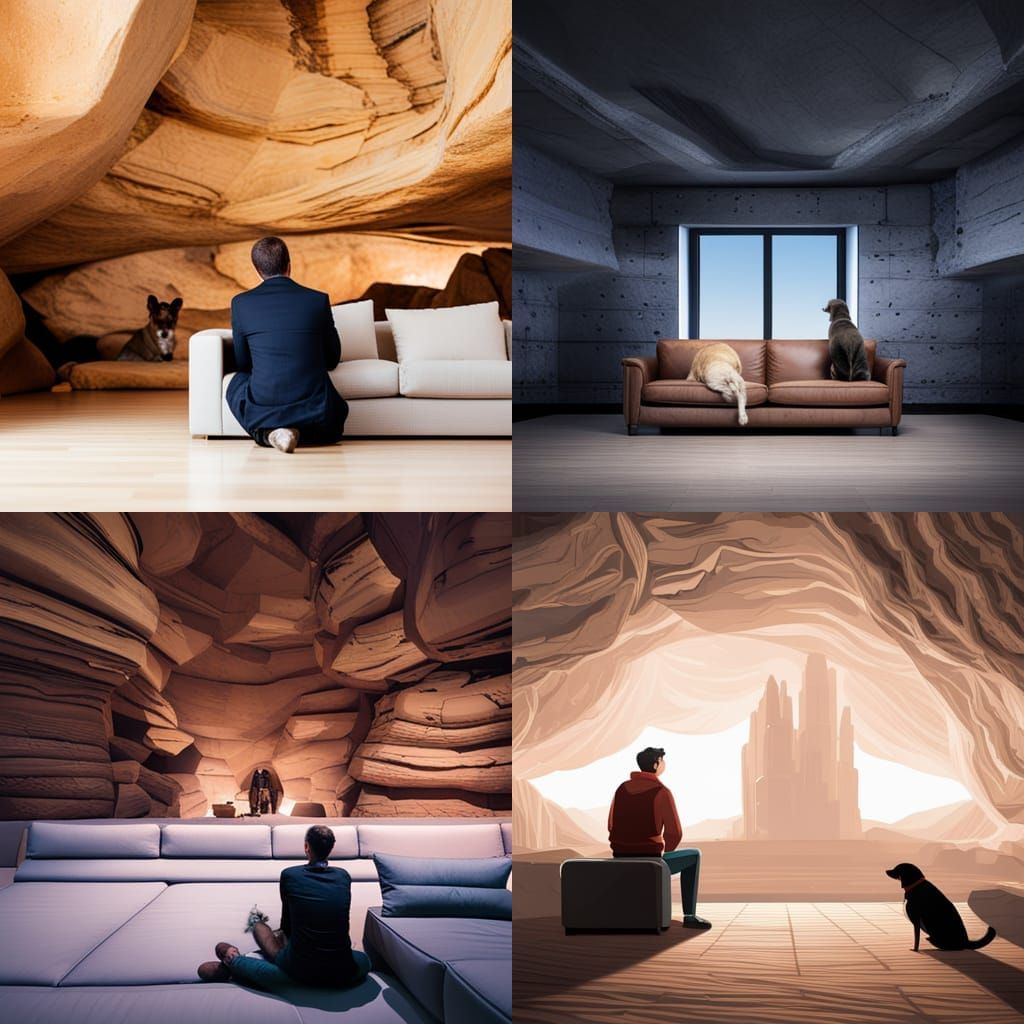 Cozy Rock Room with Person and Dog