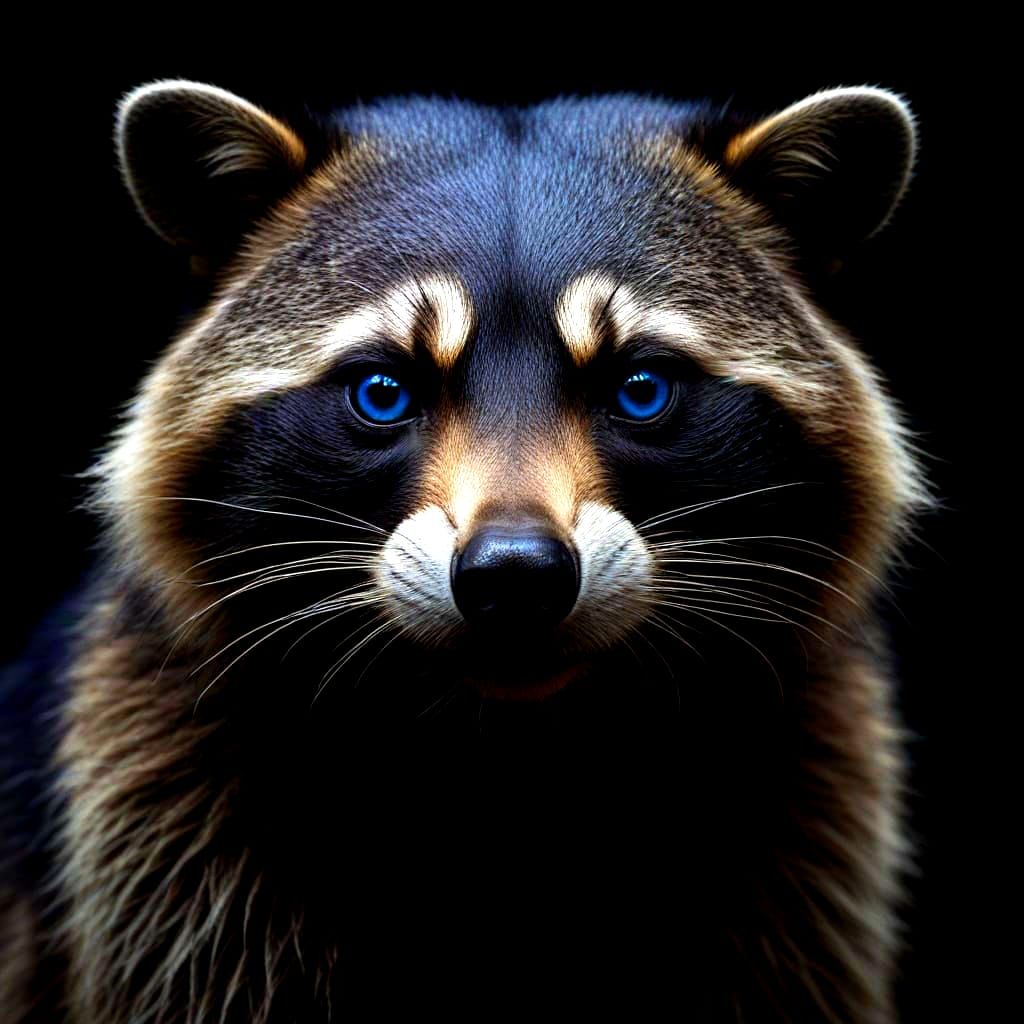 Majestic Raccoon Silhouette with Ethereal Blue Eyes
