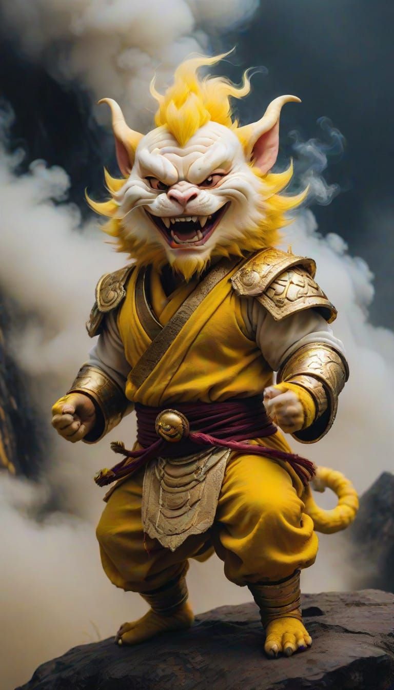 Miniature Majin Warrior in Sunset Fog