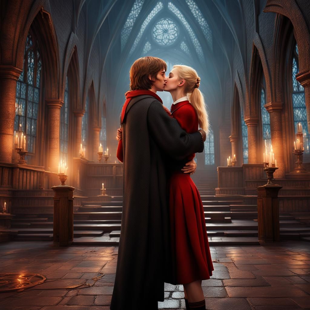 Emma Watson and Luna Lovegood Kissing: Hyperrealistic Art