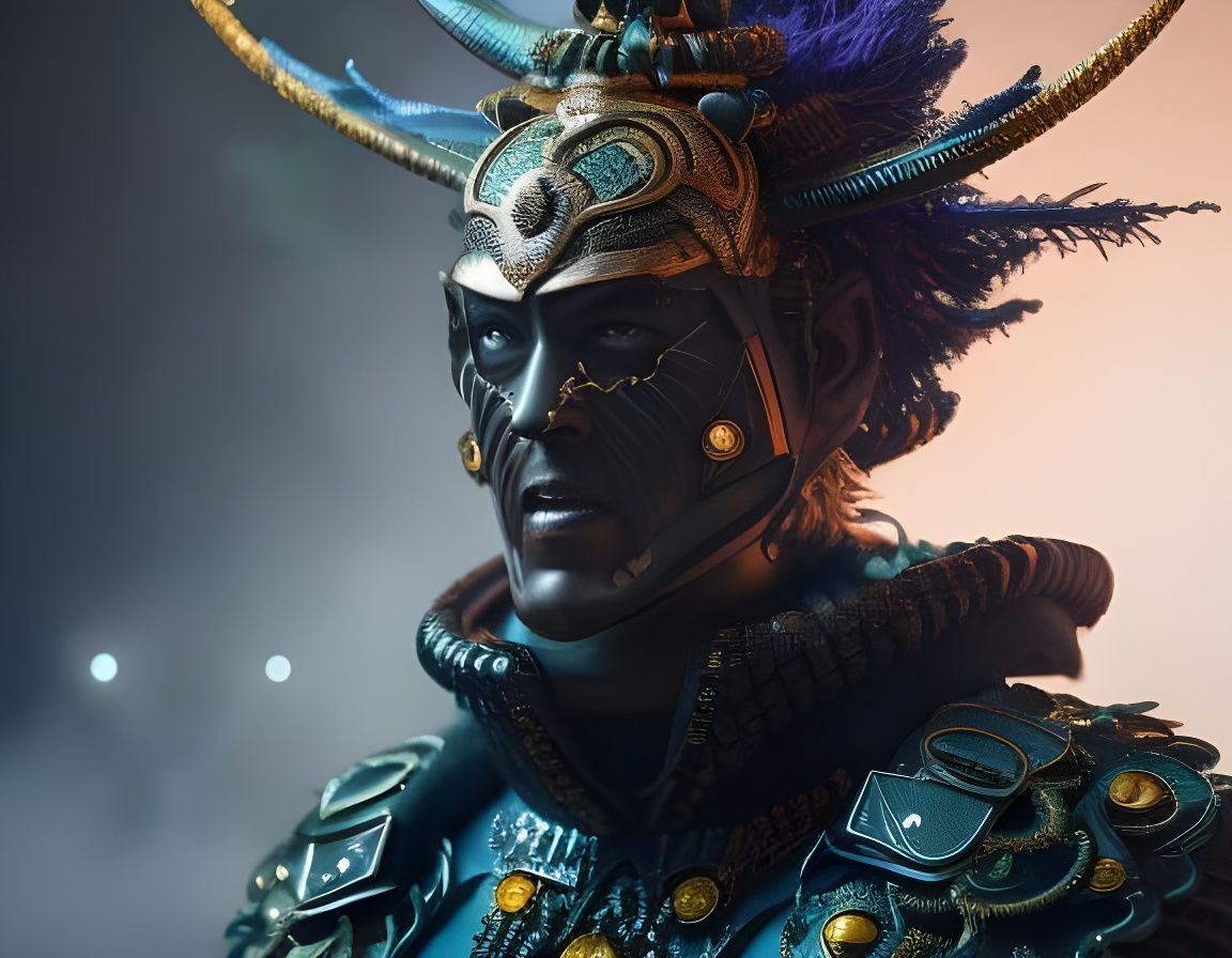 Cosmic Spaceman in Galaxy Armor: Digital Portrait
