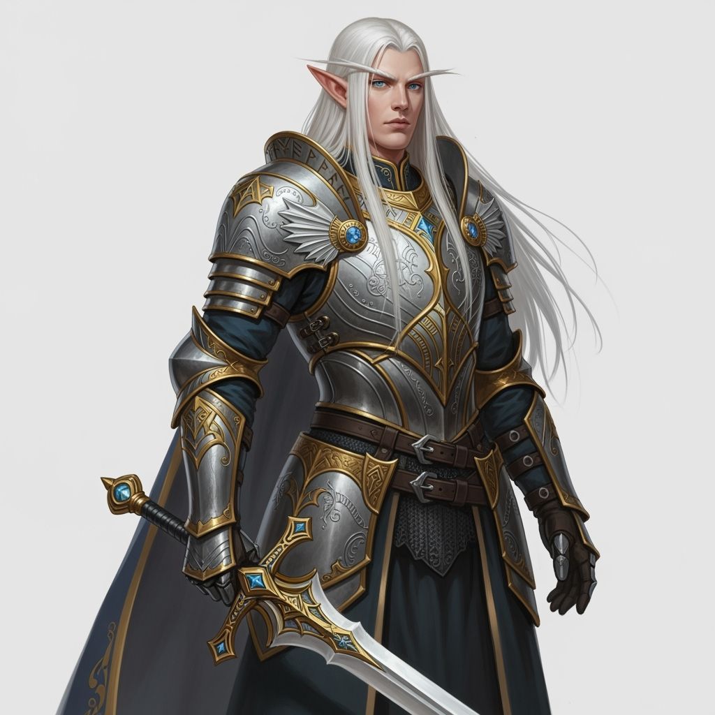 Elegant Elven Paladin in Ornate Armor