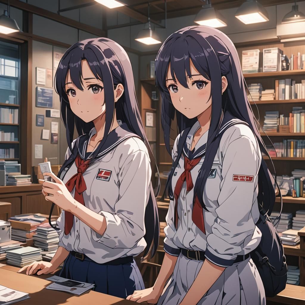 a Beautiful Yuri Anime Scene Indoor, Two Anime Girls