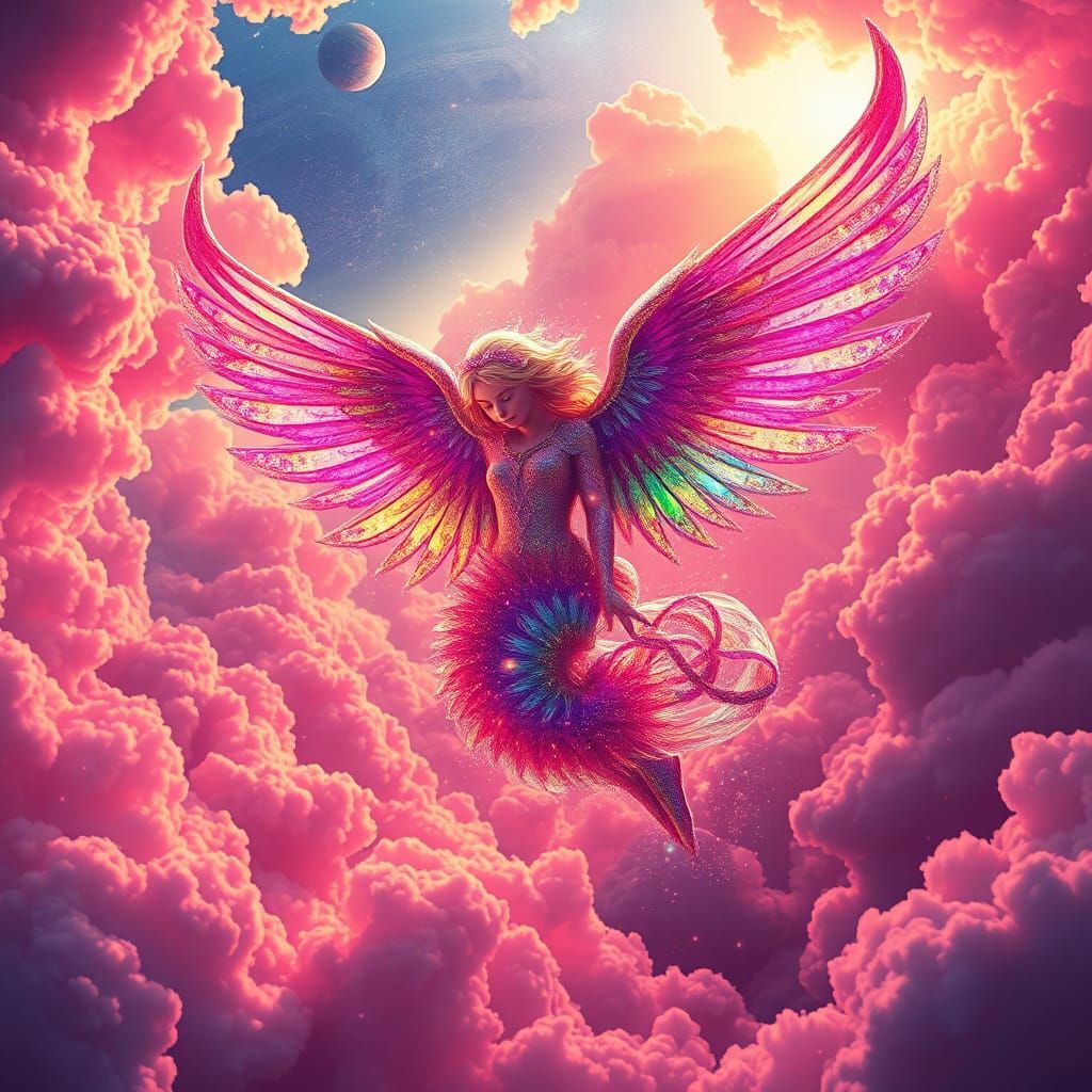 Rainbow Angel in Ethereal Art Nouveau Style