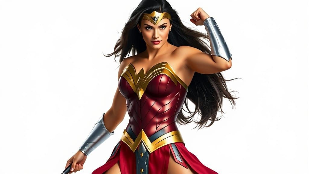 Wonder Woman in Futuristic Red and Gold Armor