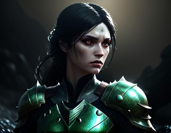 Female Amphibioid on Rocky Outcropping in 3D