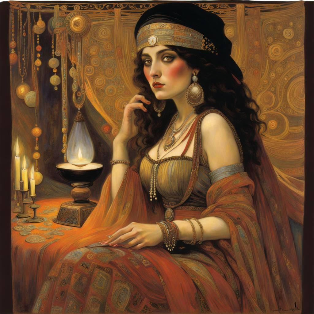 Retro Fortune Teller in Art Nouveau Style