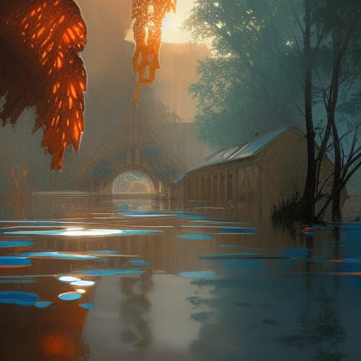 Flooded River Concept Art in Dynamic Lighting