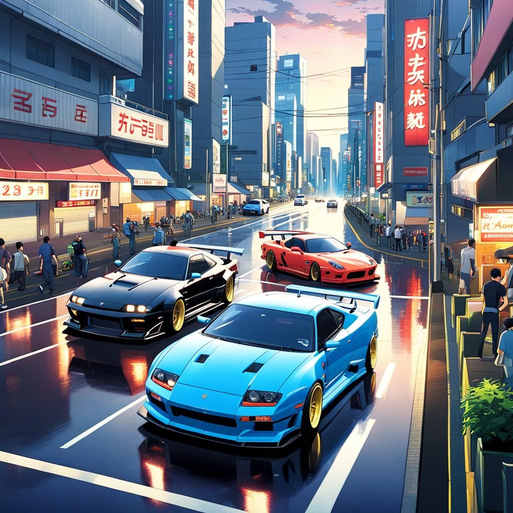 JDM Cars Street Racing in Anime Style