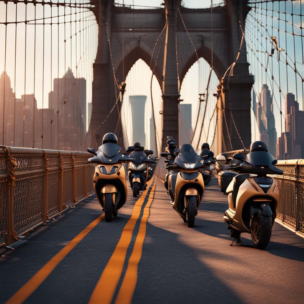 Scooters on Brooklyn Bridge: Detailed Matte Painting