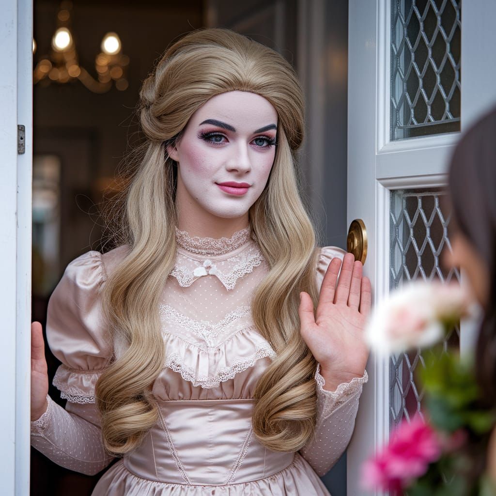 1990s Shy Young Man in Babydoll Dress, Professional Photogra...