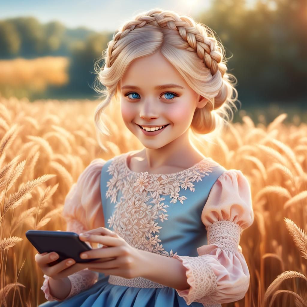 Blonde Girl in Sunny Field with Intricate Braid