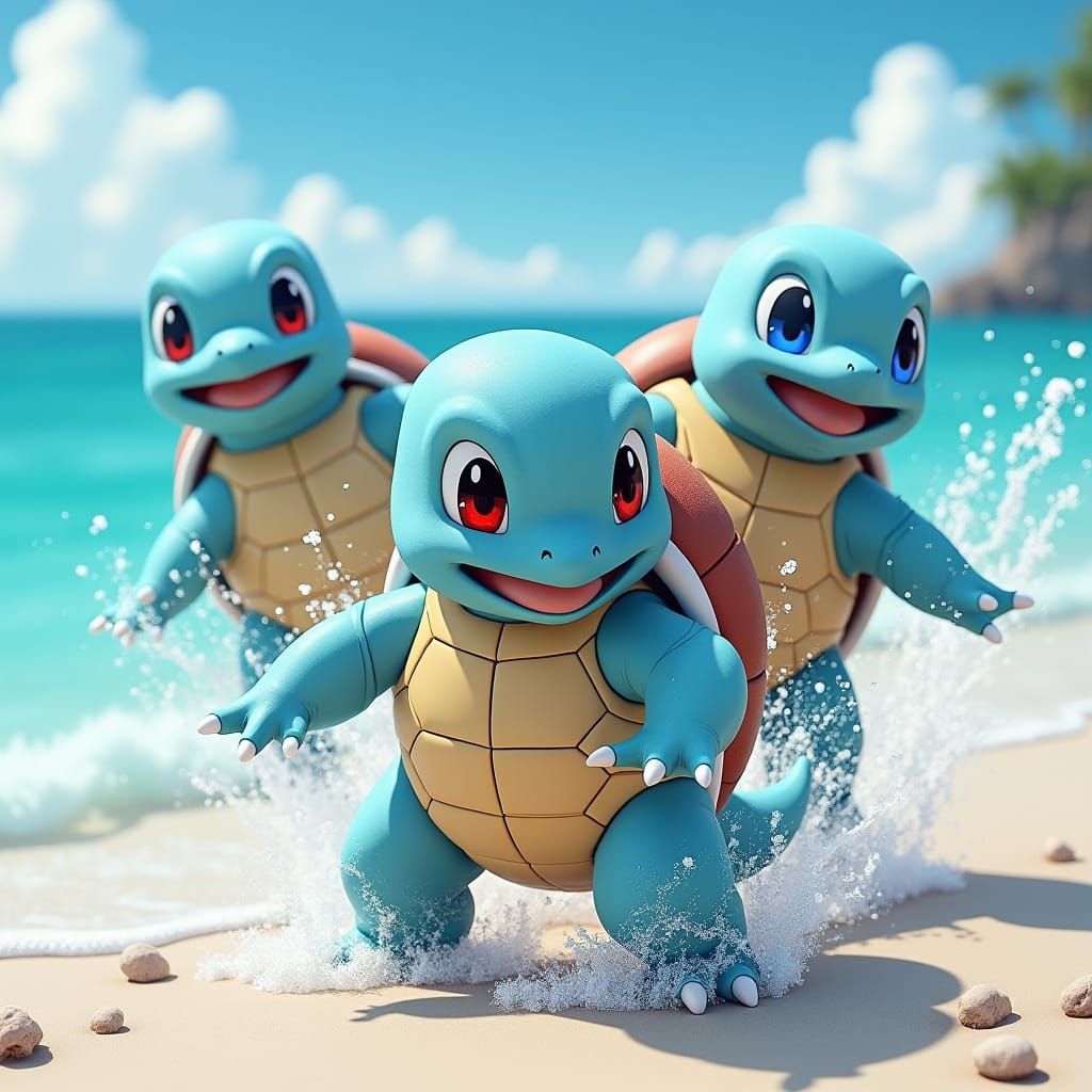 Pokemon Water Abilities in Hyperrealistic 3D Anime Art