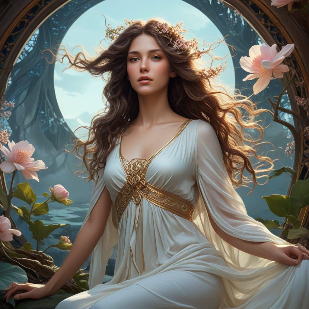 Ethereal Goddess on Floating Island, Digital Painting