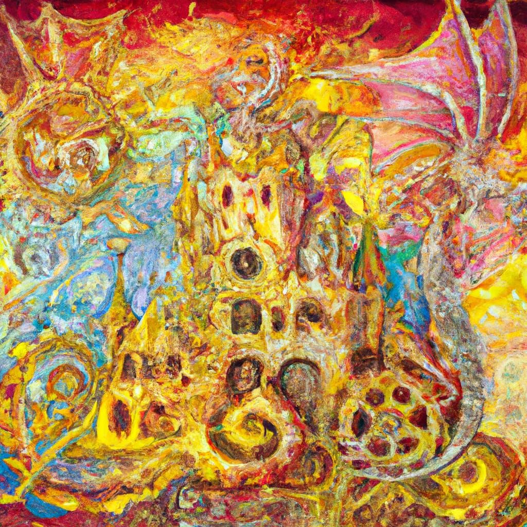 Epic Impressionist Castle Scene with Dragon and Princess