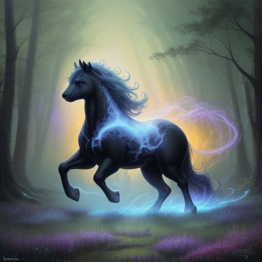 Panda-Horse Hybrid with Lightning Powers, Kinkade Style